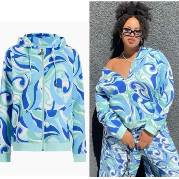 NWT Hill House The Allie Zip-Up Ocean Kaleidoscope Fleece Hoodie SZ Small - Picture 1 of 15